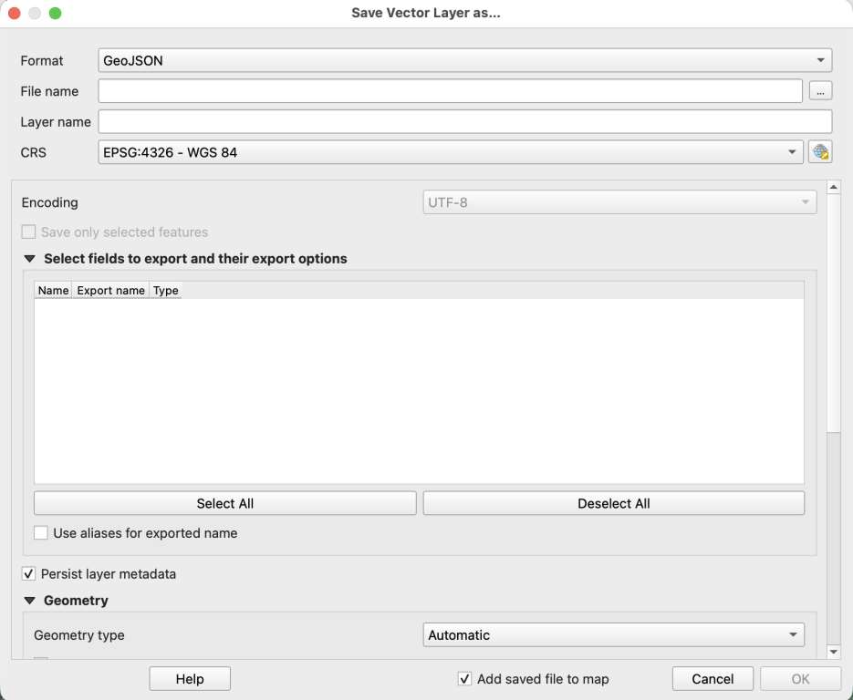 Export layer as GeoJSON