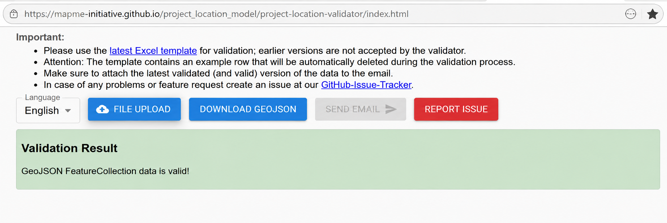 Successful validation – map view